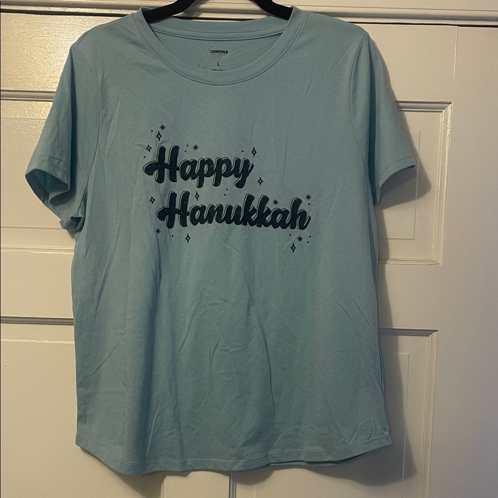 Sonoma Light Blue T-Shirt happy Hanukkah nwot large